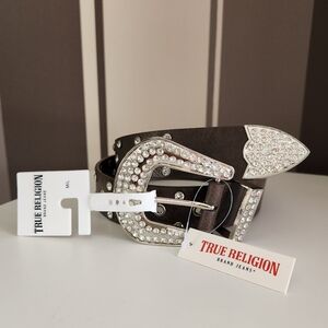 True Religion Women's Brown Studded With Rhinestones Belt Size M/L
